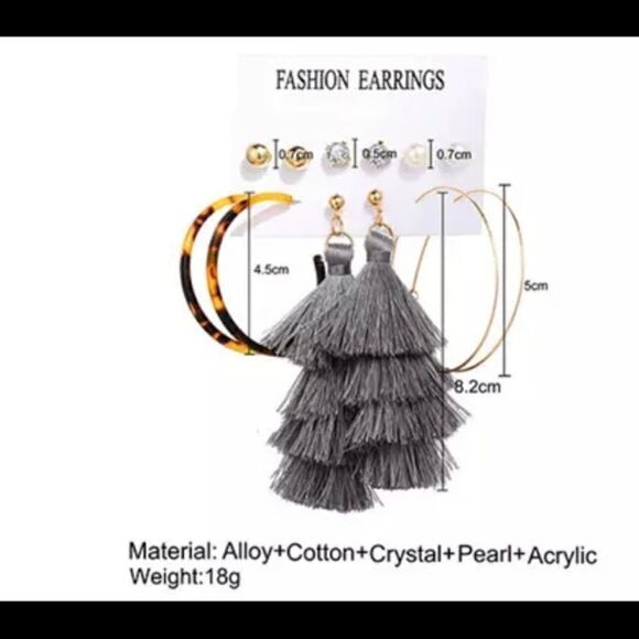 “ Victoria”6 Earrings Collection Bohemian Geometric Sets  Tassel Long 18k Gold - Picture 3 of 4